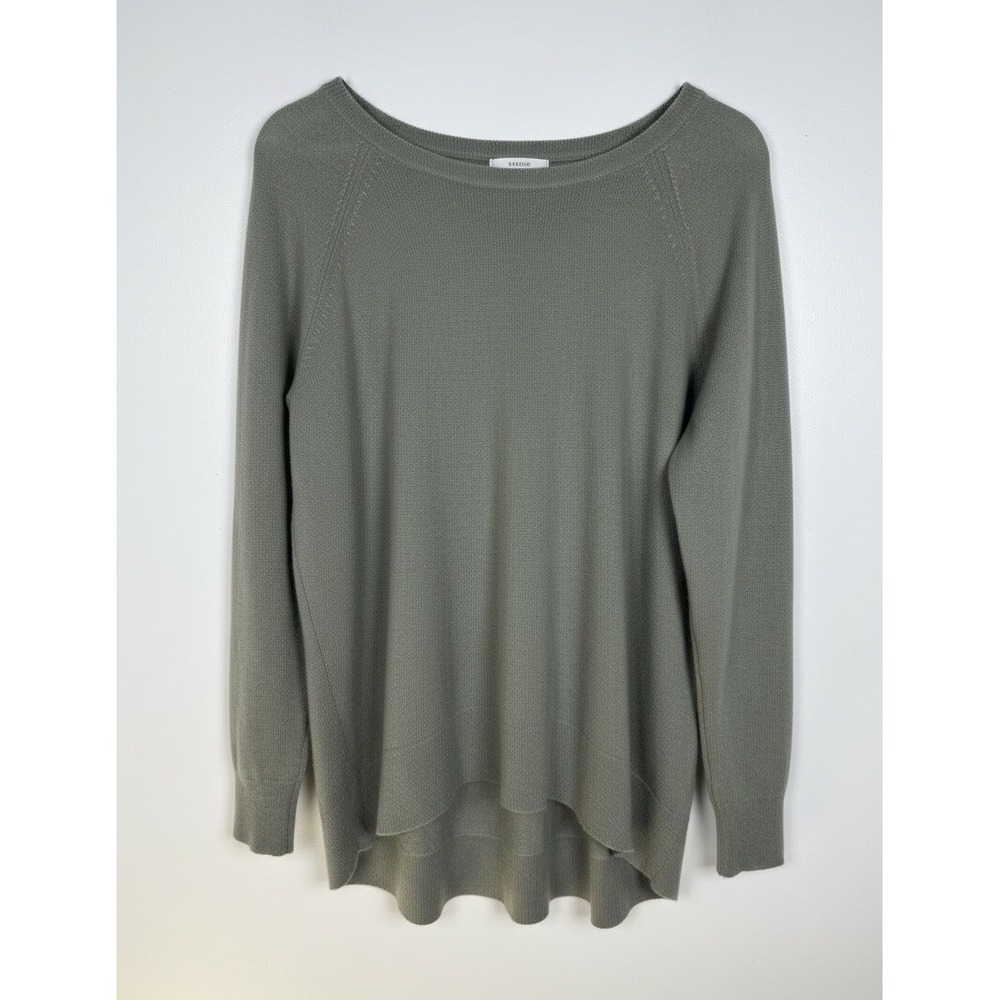 Garnet Hill Medium Sage Green 100% Cashmere Loose Fit Boat Neck Sweater